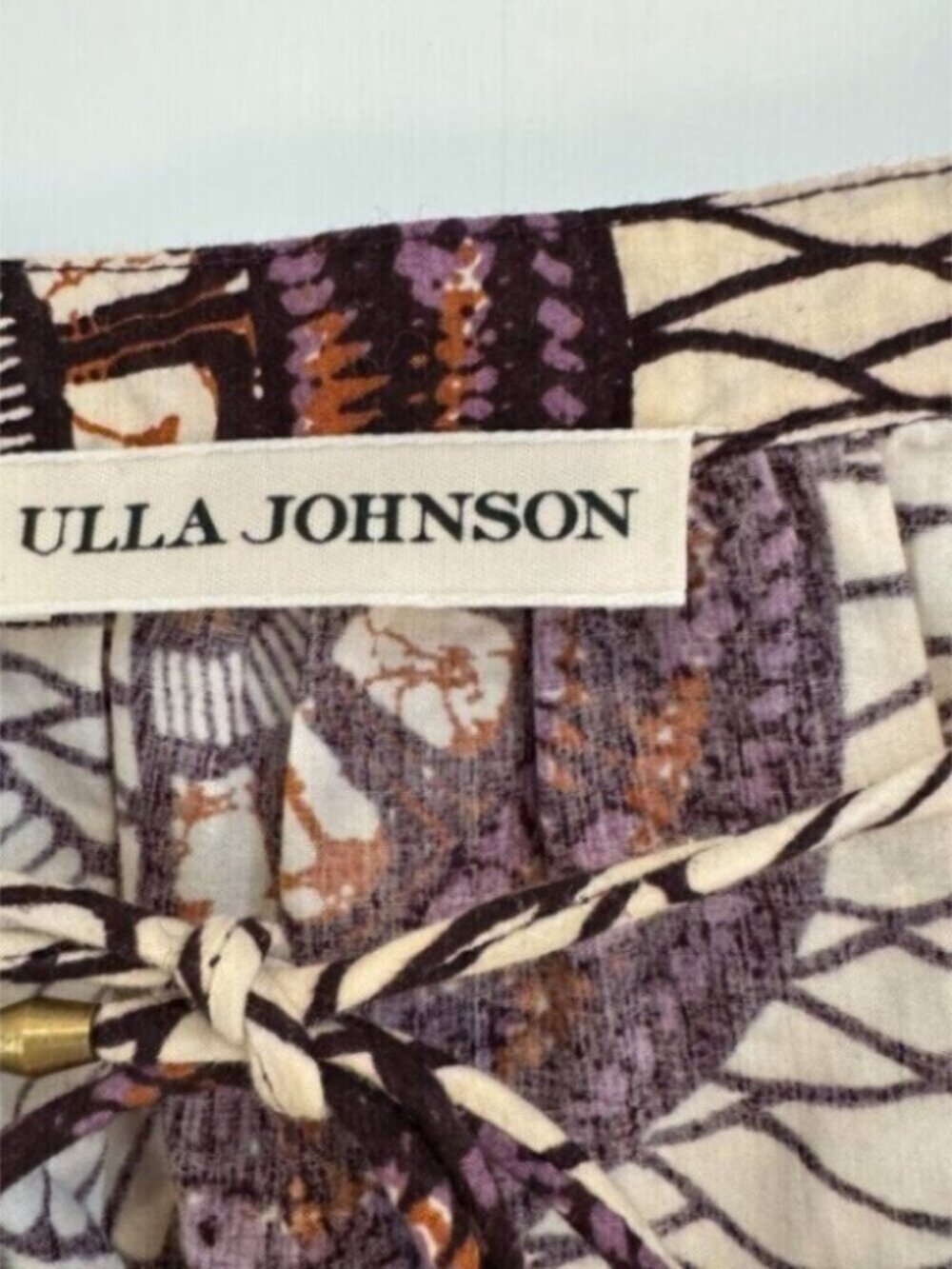 ULLA JOHNSON Elm Printed Tie-front Top In Cream - Picture 2 of 4